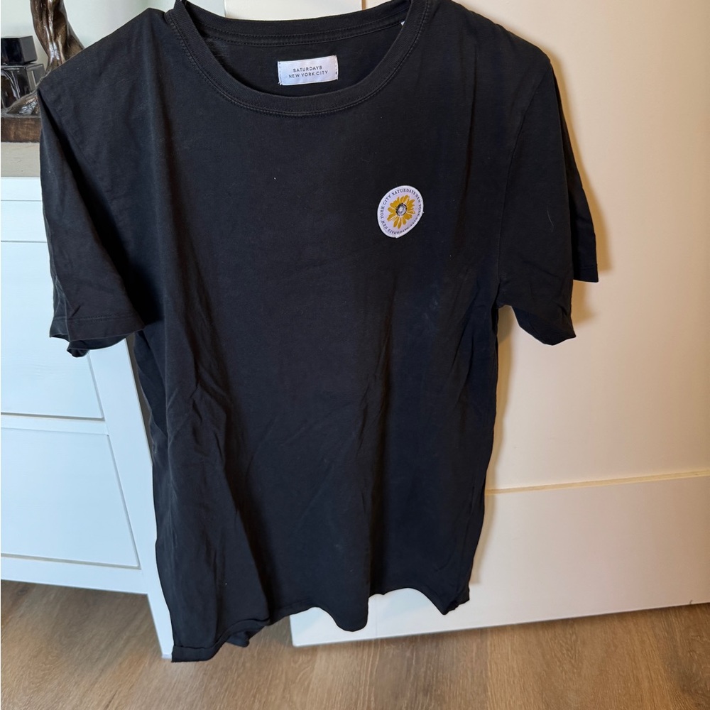 Saturdays New York City Black Tee with Floral Patch